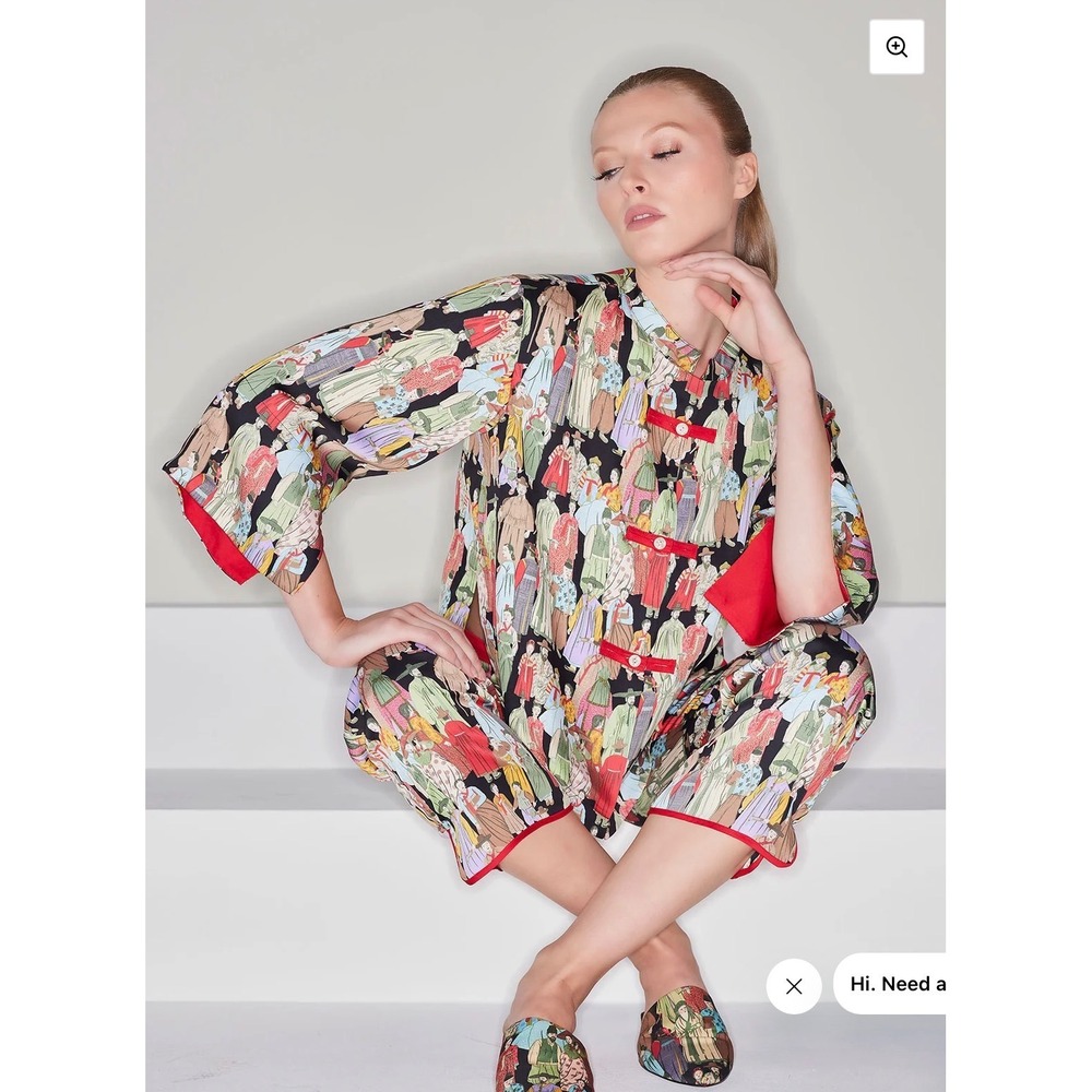 NATORI DYNASTY Natori Asian-Inspired Print Pajama Set with Red Trim Size L